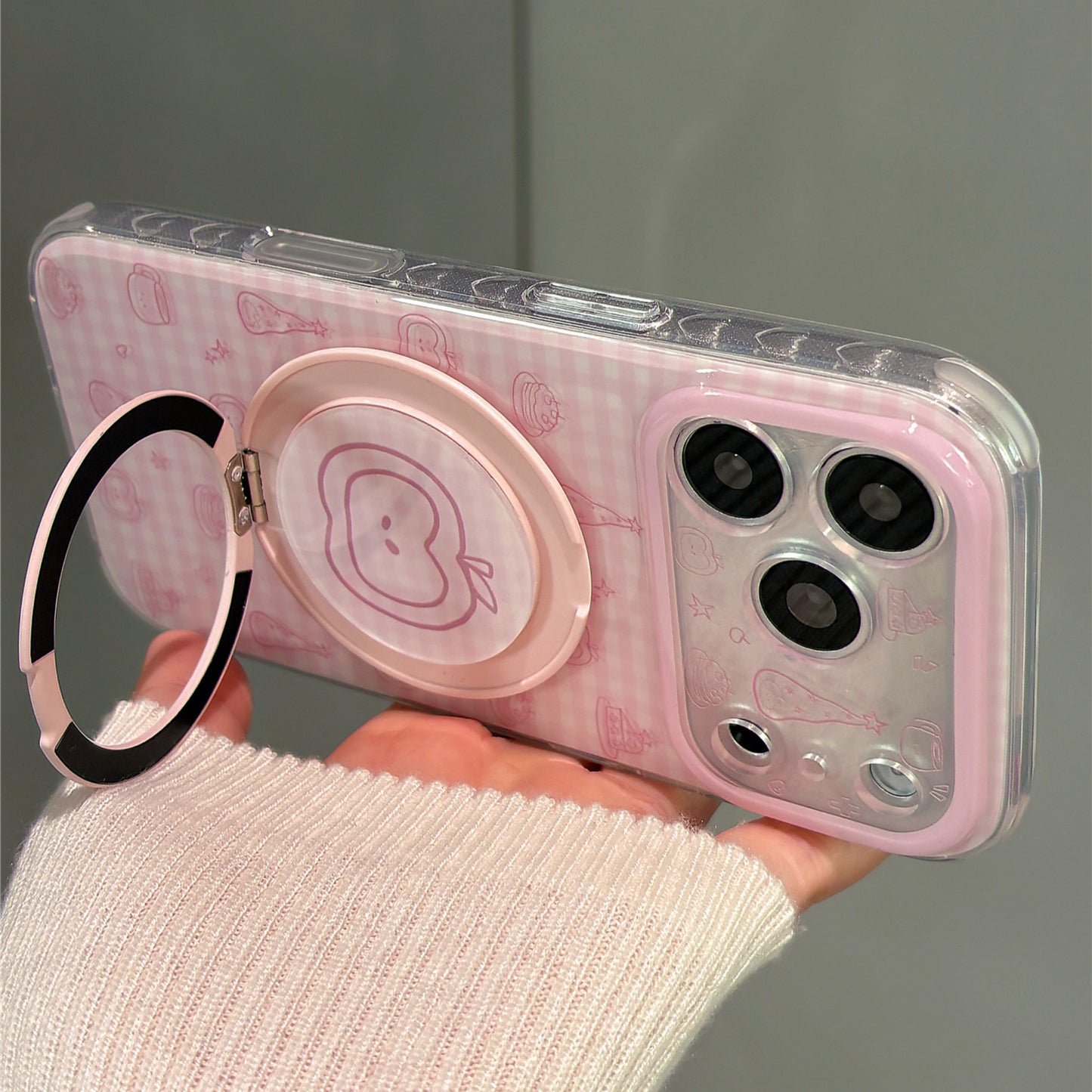 Pink Plaid Line Apple Magnetic Stand Acrylic Phone Case