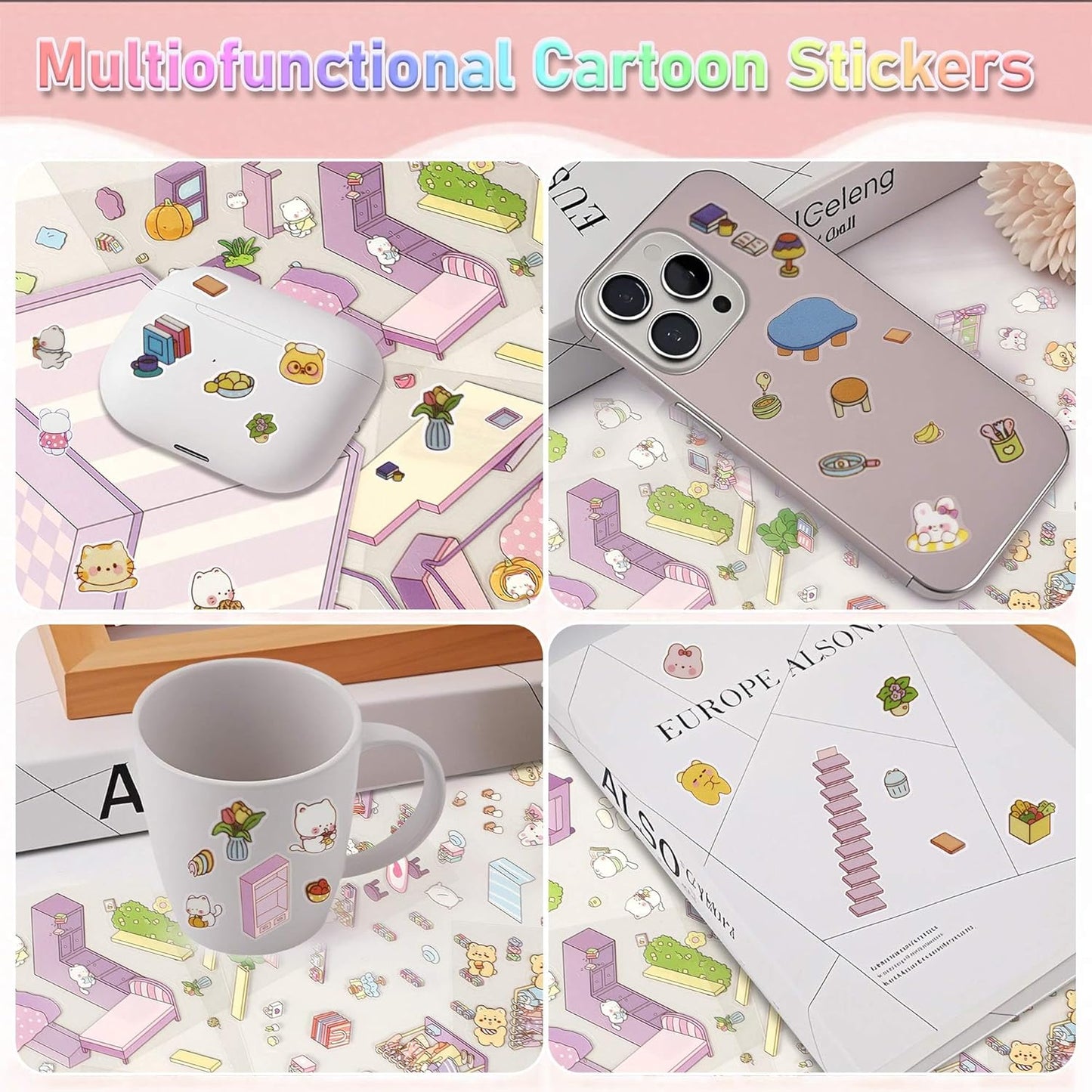 Bunny’s Dreamy Village 3D Sticker | 4 Cute Miniature Scenes