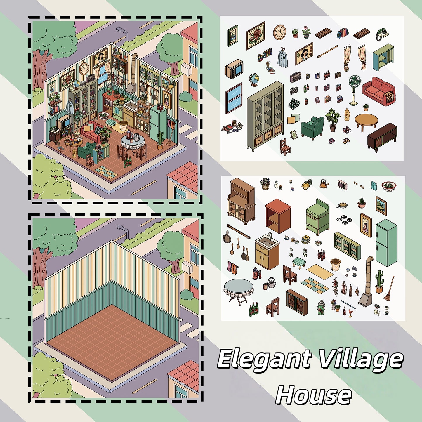 Mystery Cottage 3D Sticker | 3 Cute Miniature Scenes