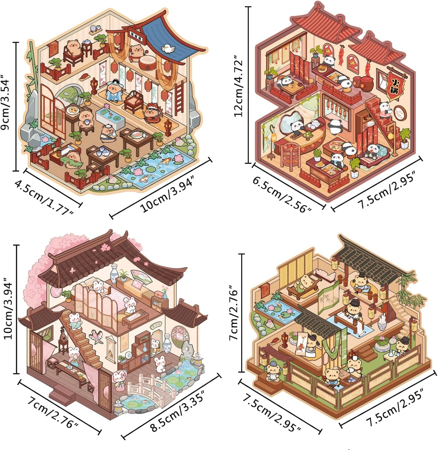Ancient Life 3D Sticker | 4 Cute Miniature Scenes
