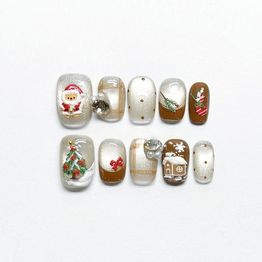 Silver Hand-painted Cartoon Christmas Shinny Nail - Medium Square