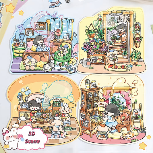 Little Wonder Rooms 3D Sticker | 4 Cute Miniature Scenes