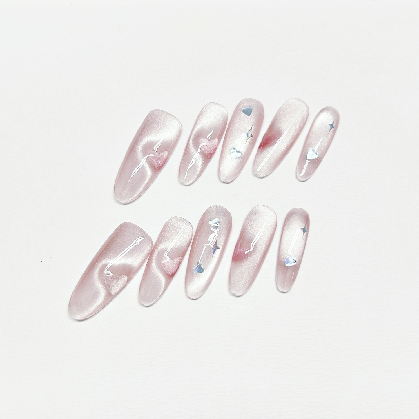 Pink Heart Cat-eye Nail - Long Almond