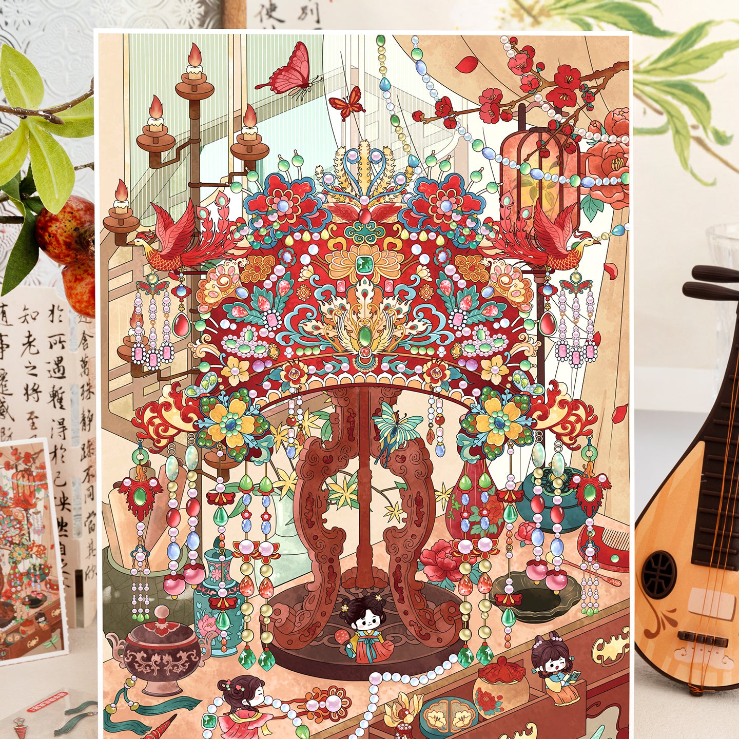 Ancient Chinese Finery 3D Sticker | 2 Cute Miniature Scenes
