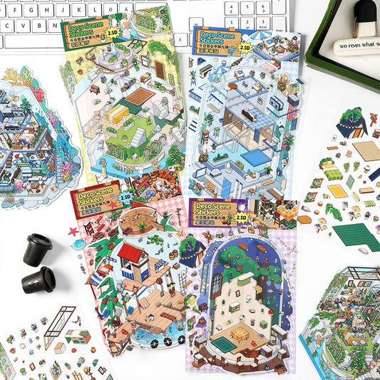 Simulation Management 3D Sticker | 4 Cute Miniature Scenes