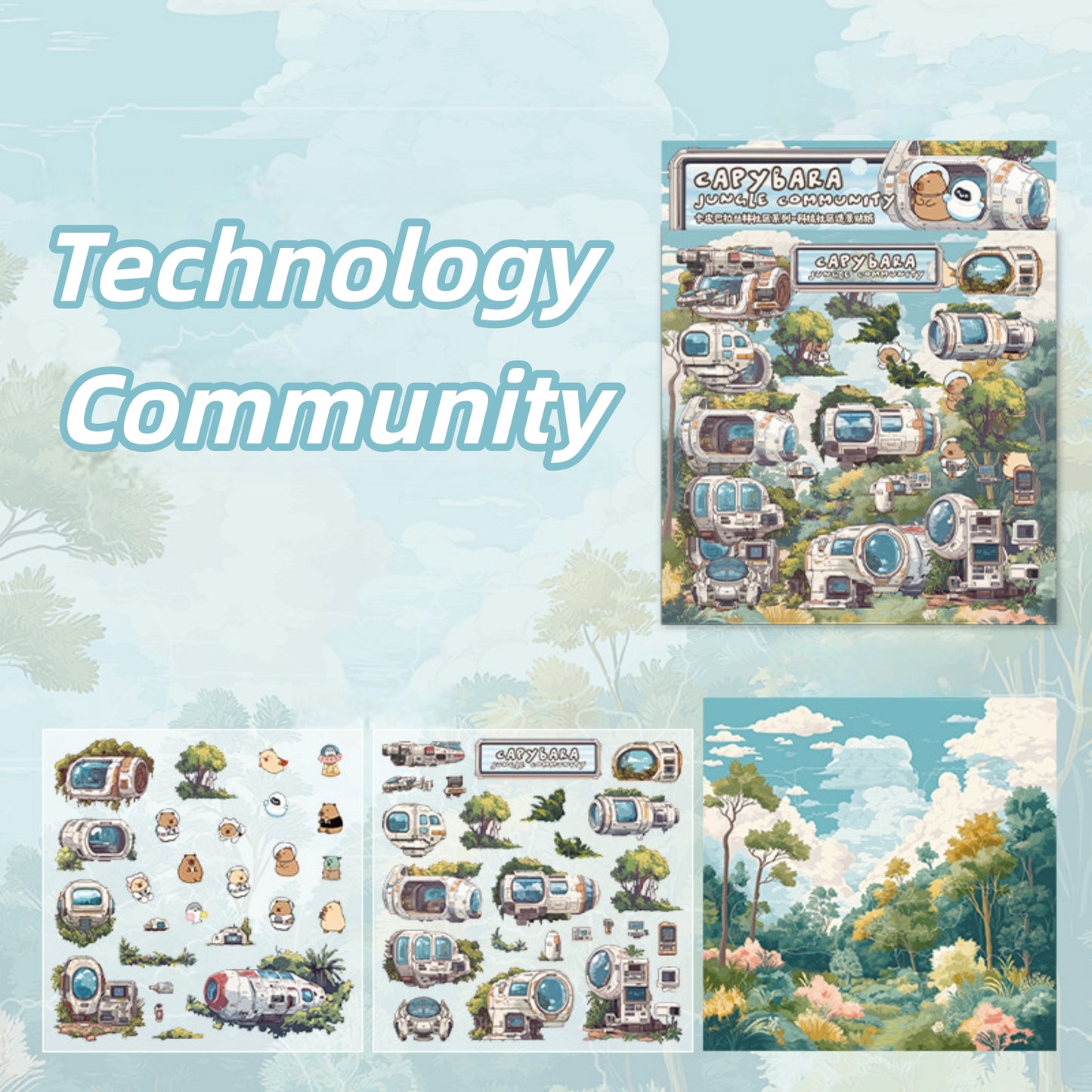 Capybara Community 3D Sticker | 4 Cute Miniature Scenes