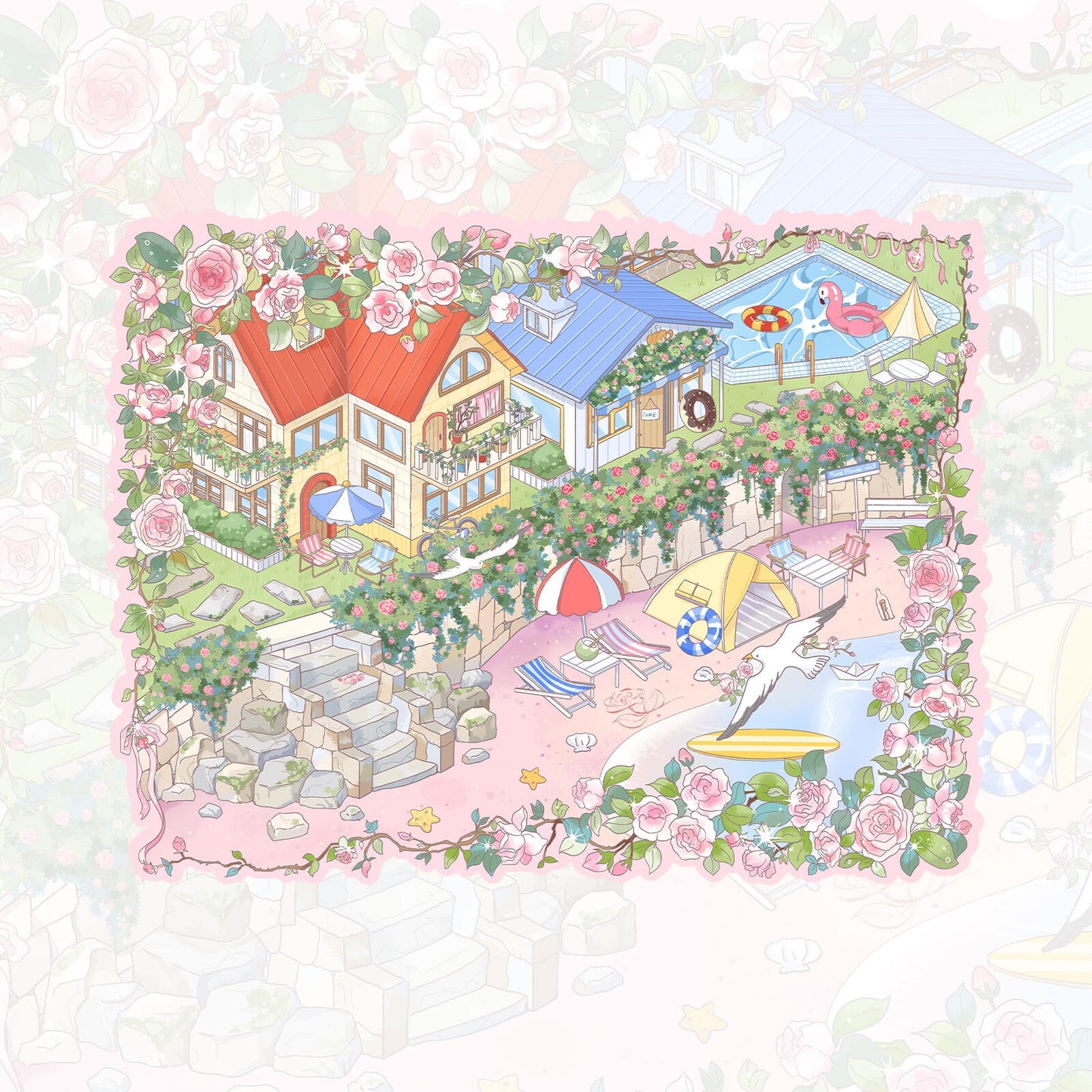 By the Coast of Roses 3D Sticker