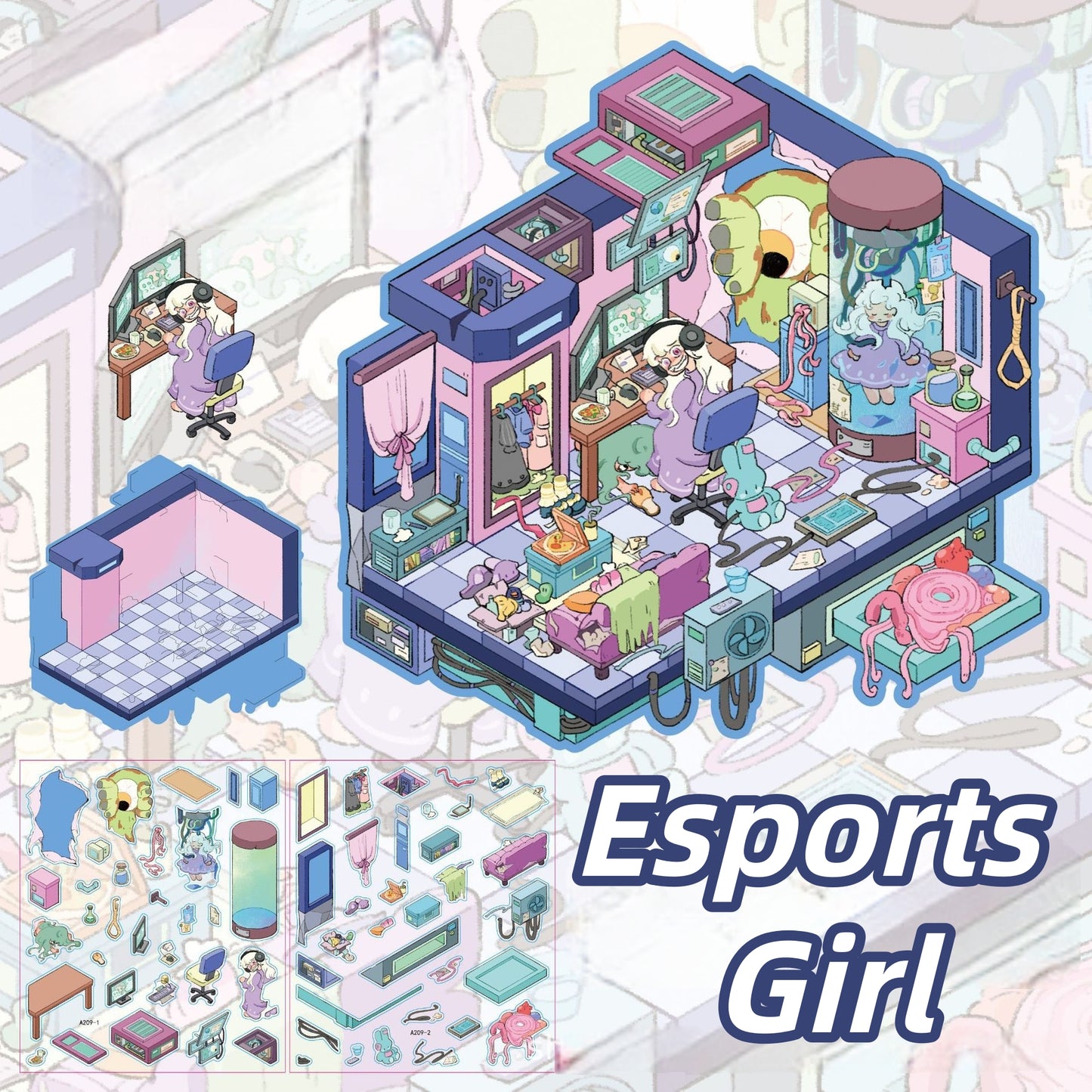 Horror Rooms 3D Sticker | 4 Cute Miniature Scenes