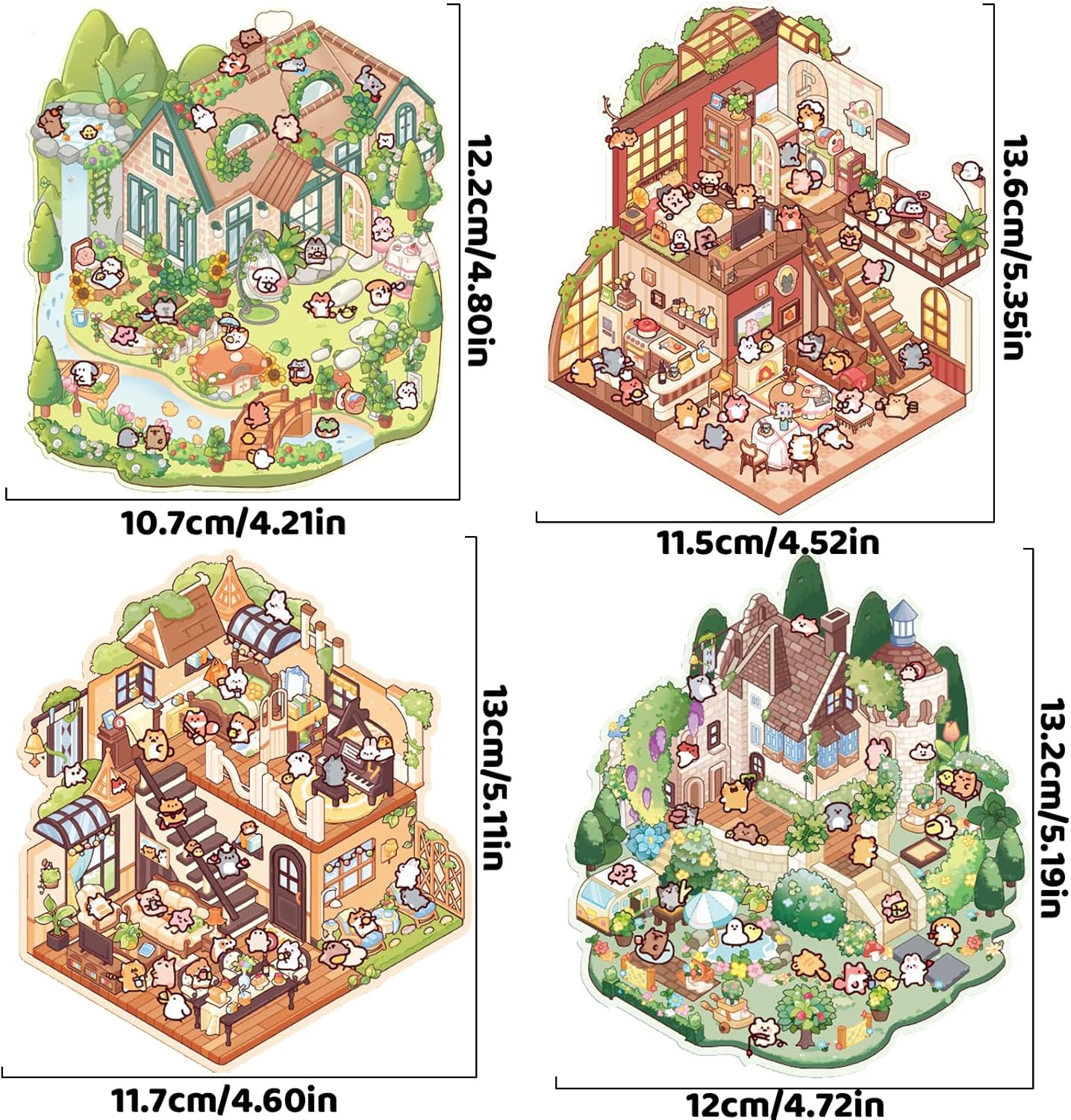 Little Fantasy Town 3D Sticker | 4 Cute Miniature Scenes