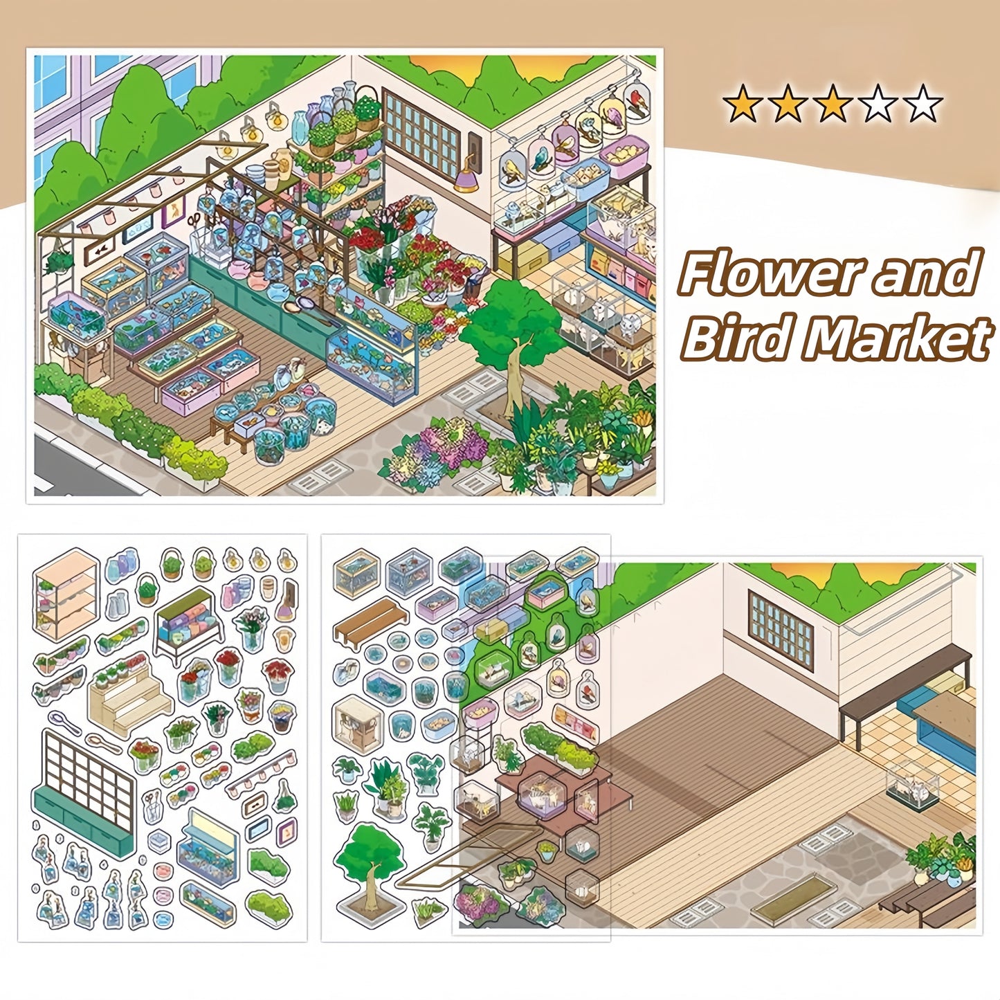 Little Shops 3D Sticker | 4 Cute Miniature Scenes