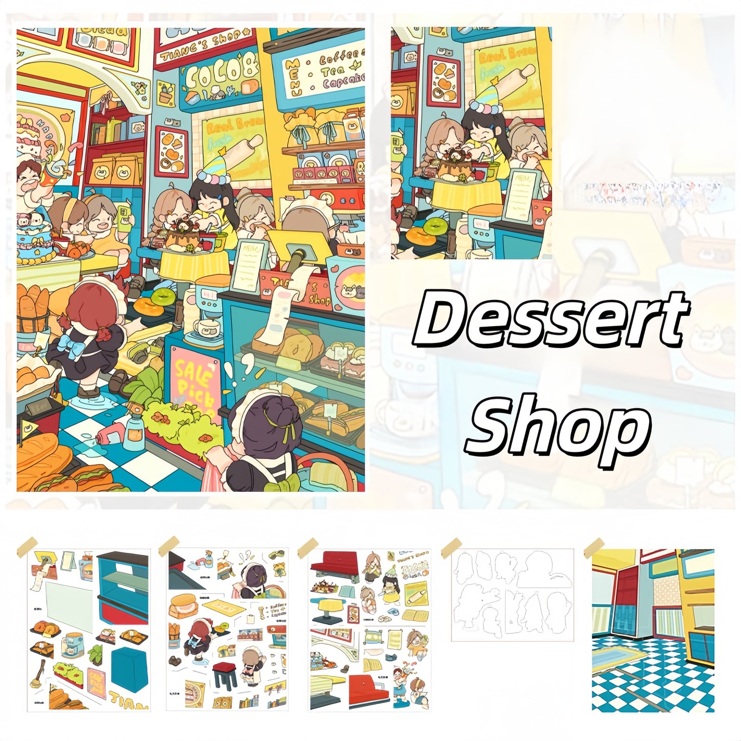 Busy Shop 3D Sticker | 4 Cute Miniature Scenes