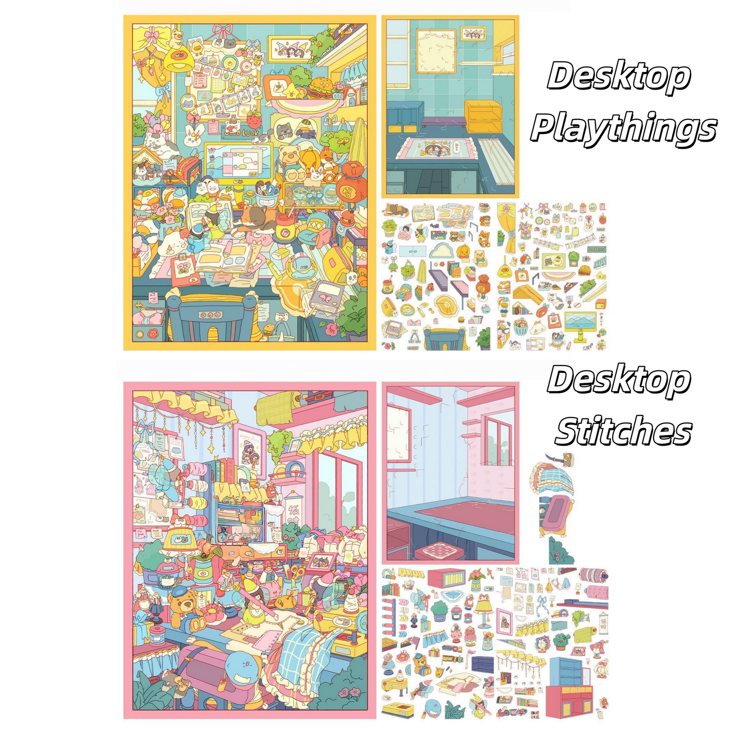 Desktop Tiny Worlds 3D Sticker | 4 Cute Miniature Scenes