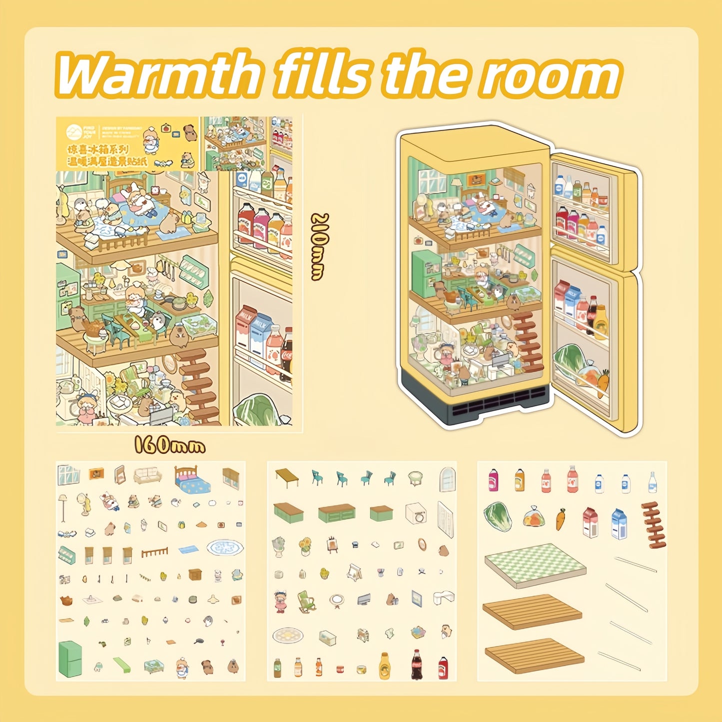 Surprise Refrigerator 3D Sticker | 4 Cute Miniature Scenes
