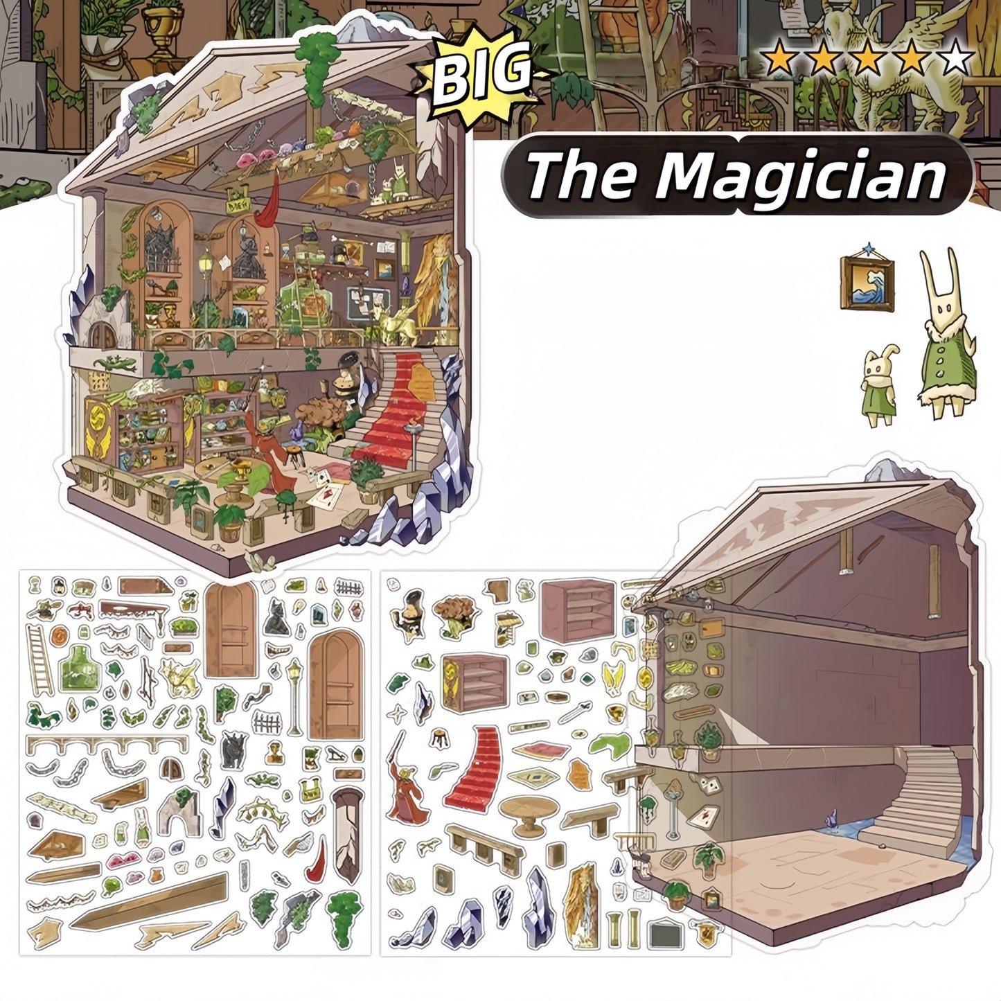 Tarot Cards 3D Sticker | 4 Cute Miniature Scenes