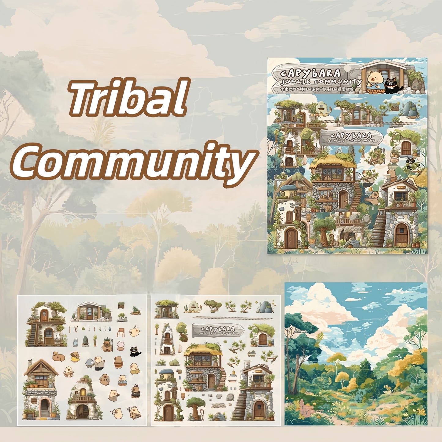 Capybara Community 3D Sticker | 4 Cute Miniature Scenes