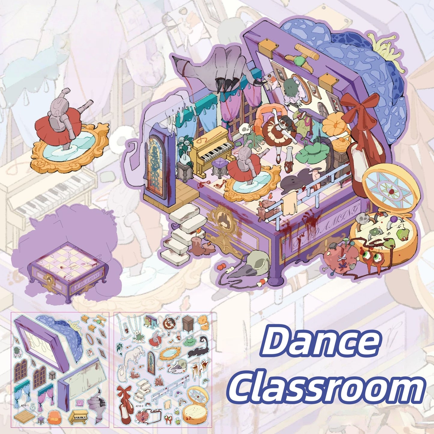 Horror Rooms 3D Sticker | 4 Cute Miniature Scenes