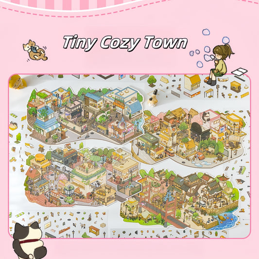 Tiny Cozy Town 3D Sticker | 4 Cute Miniature Scenes