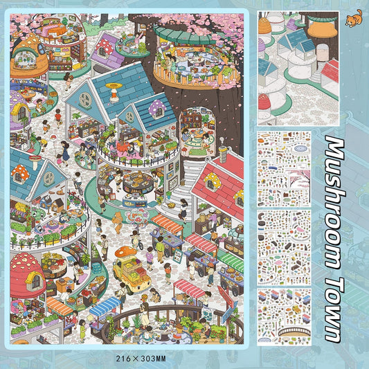 Town Scenes 3D Sticker | 2 Cute Miniature Scenes