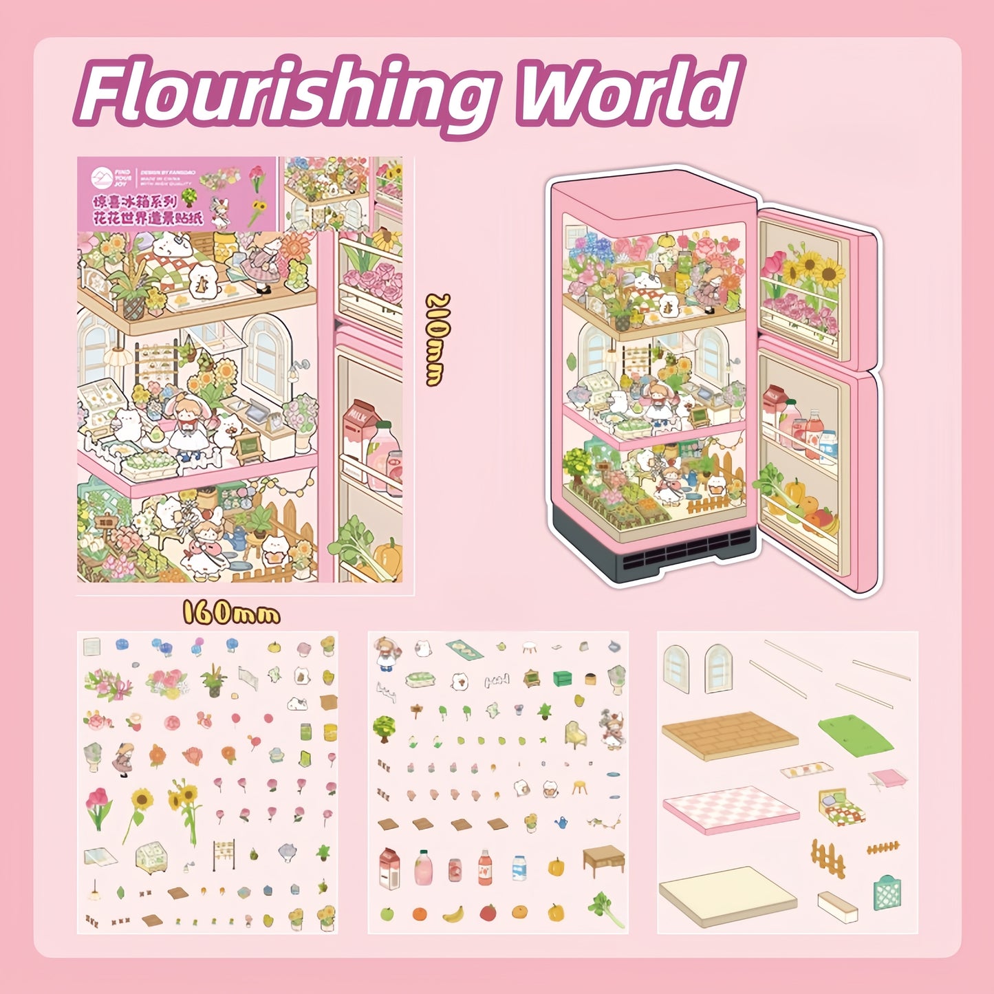 Surprise Refrigerator 3D Sticker | 4 Cute Miniature Scenes