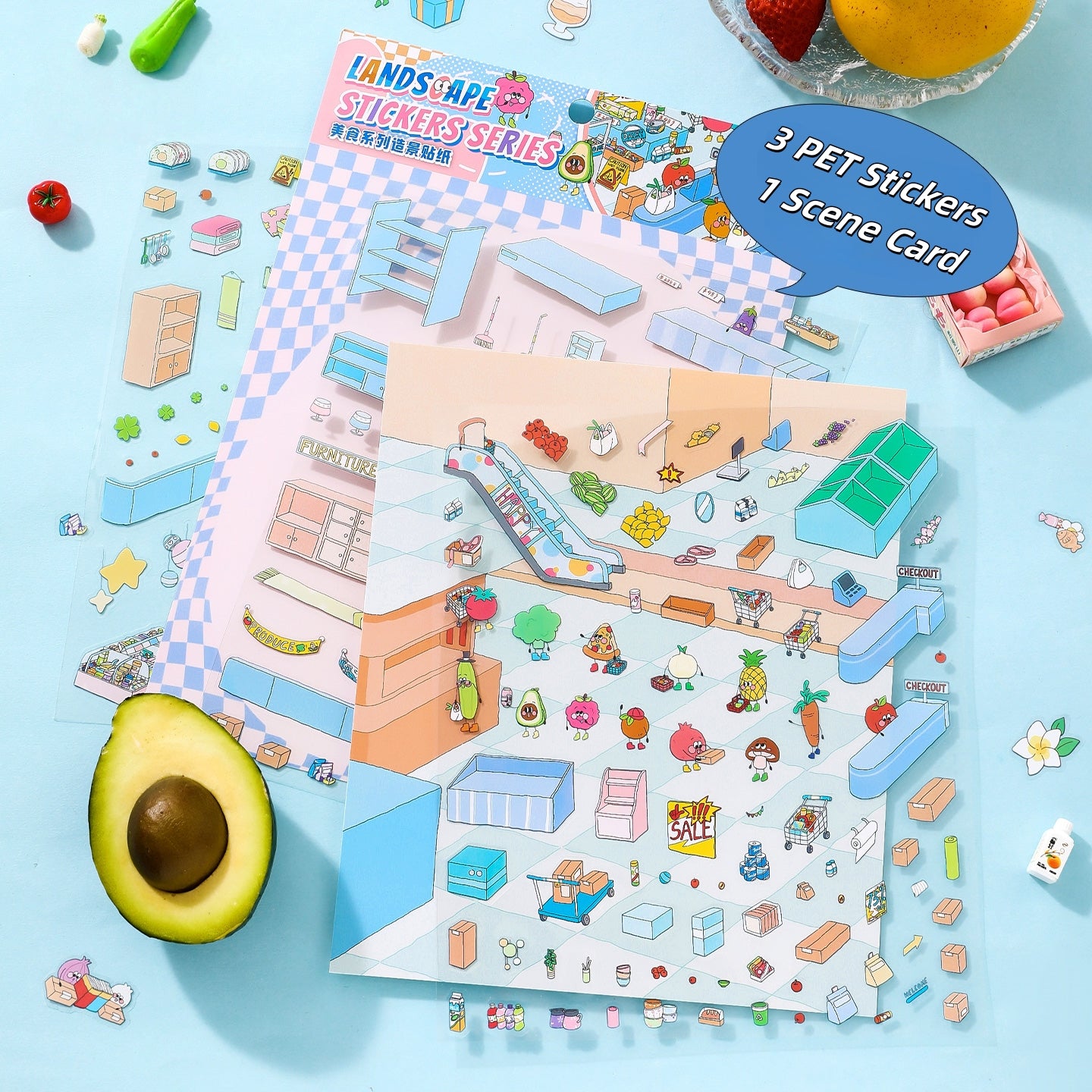Flavor World 3D Sticker | 2 Cute Miniature Scenes