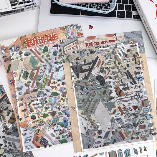 Old Street View 3D Sticker | 2 Cute Miniature Scenes
