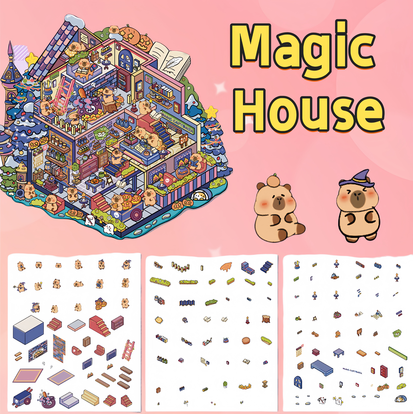 Mystic Dwellings 3D Sticker | 4 Cute Miniature Sticker