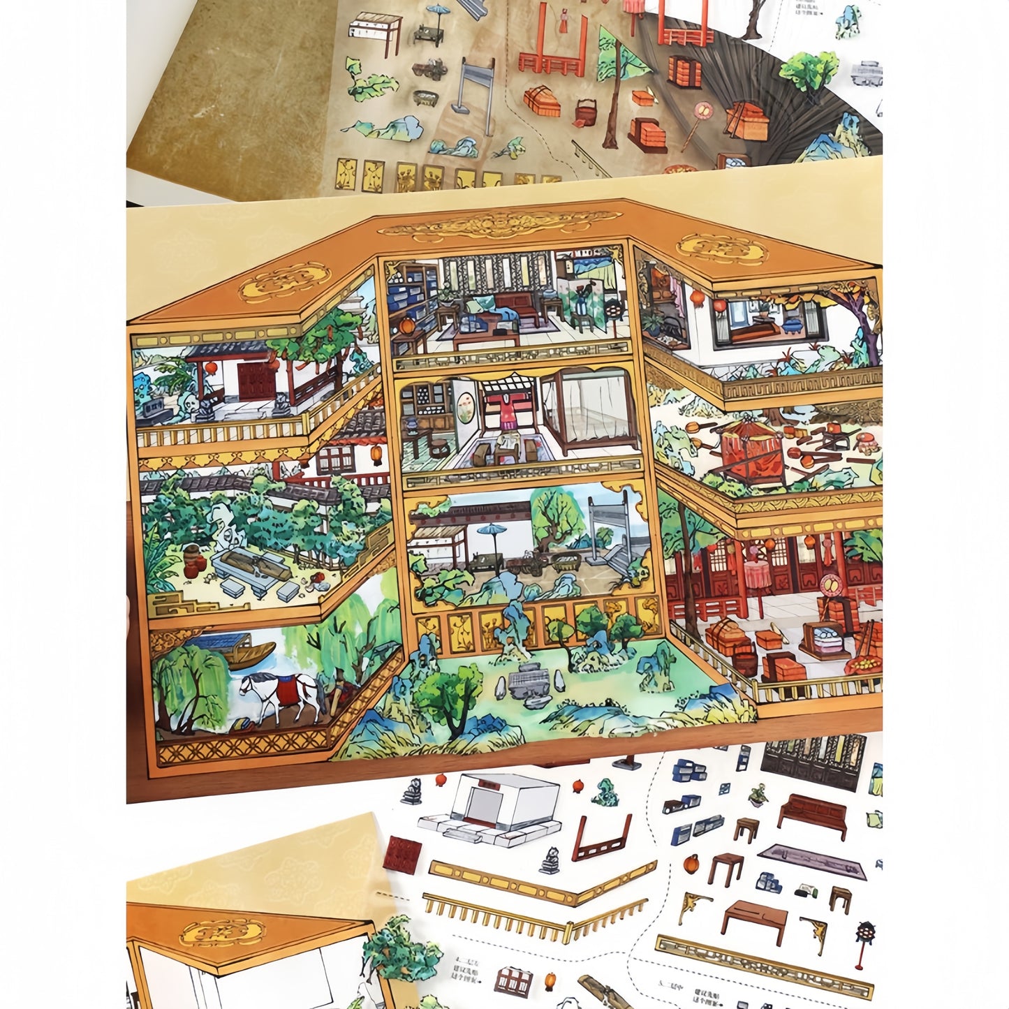 Oriental Dwellings 3D Sticker | 2 Cute Miniature Scenes