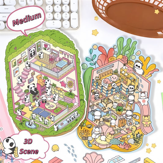 Panda’s Wonder Days 3D Sticker | 2 Cute Miniature Scenes
