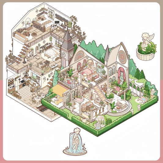 Luxury Manor 3D Sticker | 2 Cute Miniature Scenes
