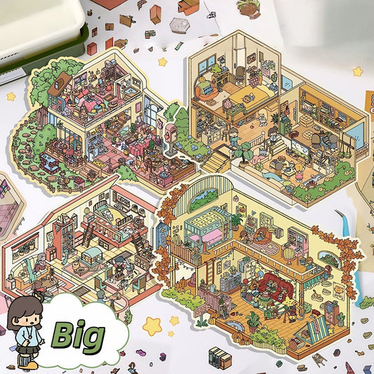 Cozy Party 3D Sticker | 4 Cute Miniature Scenes