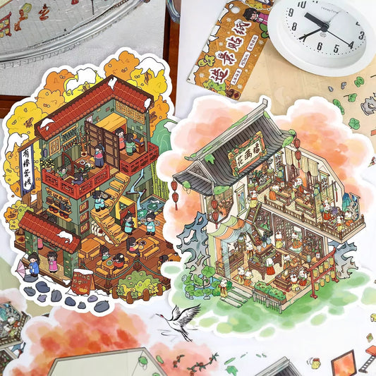 Ancient Chinese Pavilions 3D Sticker | 2 Cute Miniature Scenes