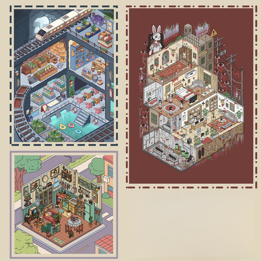 Mystery Cottage 3D Sticker | 3 Cute Miniature Scenes