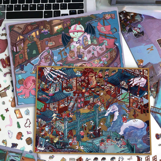 Horror Adventure 3D Sticker | 2 Cute Miniature Scenes