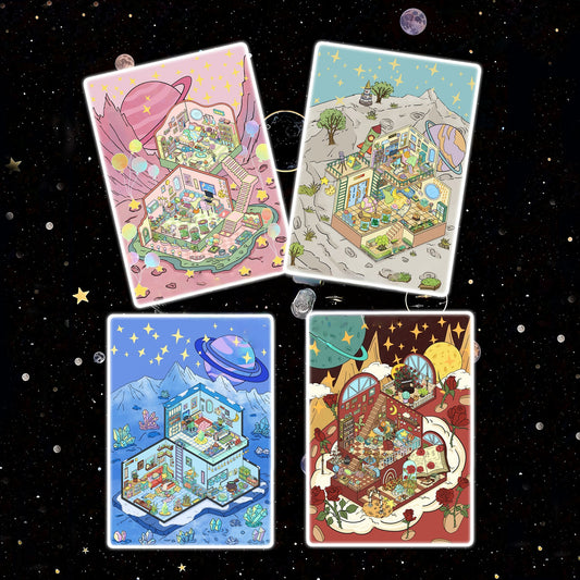 Planetary Voyage 3D Sticker | 4 Cute Miniature Scenes