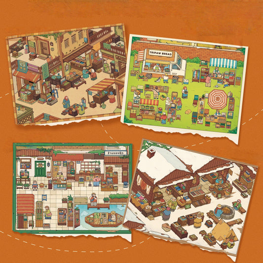 Exotic Bazaar 3D Stickers | 4 Cute Miniature Scenes