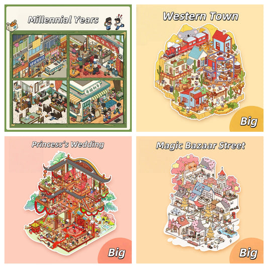 Journeys Through Time 3D Sticker | 4 Cute Miniature Scenes