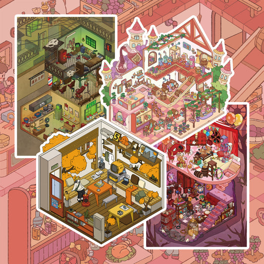Worlds in Frames 3D Sticker | 4 Cute Miniature Scenes