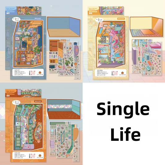 Single Life 3D Sticker | 3 Cute Miniature Scenes