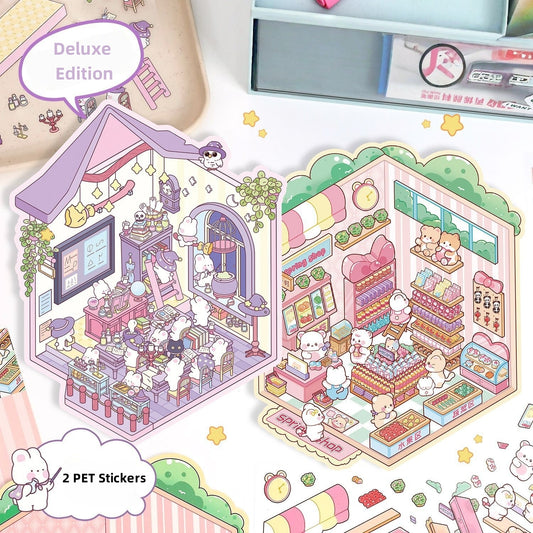 Cozy Little Scenes 3D Sticker | 2 Cute Miniature Scenes