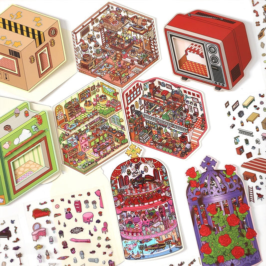 Whimsical Space 3D Sticker | 4 Cute Miniature Scenes