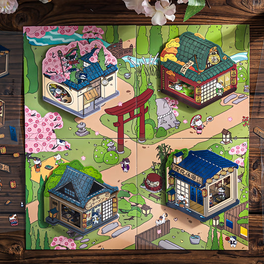 Little Japanese Cottage 3D Sticker Fridge Magnet | 4 Cute Miniature Scenes