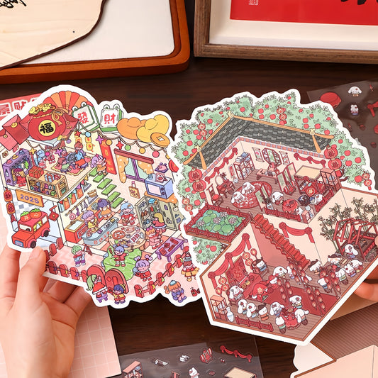 Fortune from Above 3D Sticker | 2 Cute Miniature Scenes