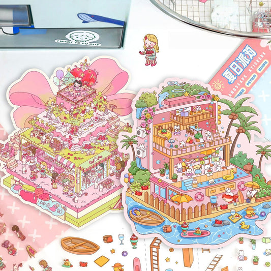 Cake & Chaos 3D Sticker | 2 Cute Miniature Scenes