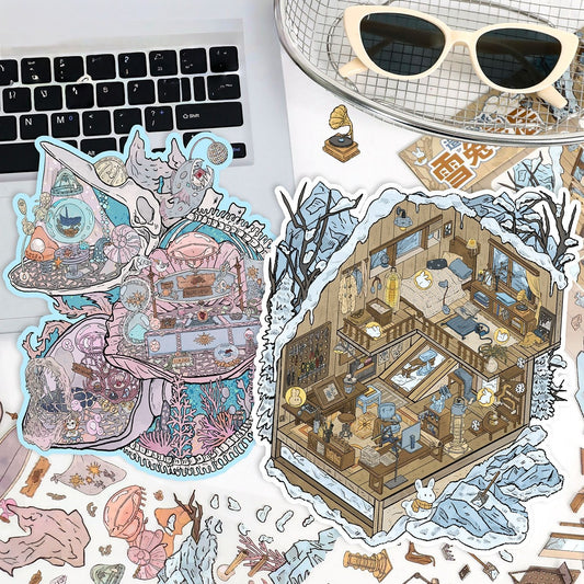 Dreamy Critter Cottage 3D Sticker | 2 Cute Miniature Scenes