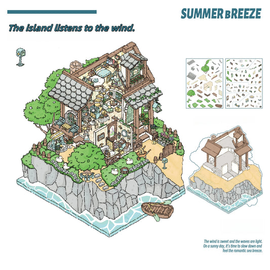 Summer Breeze 3D Sticker | 4 Cute Miniature Scenes