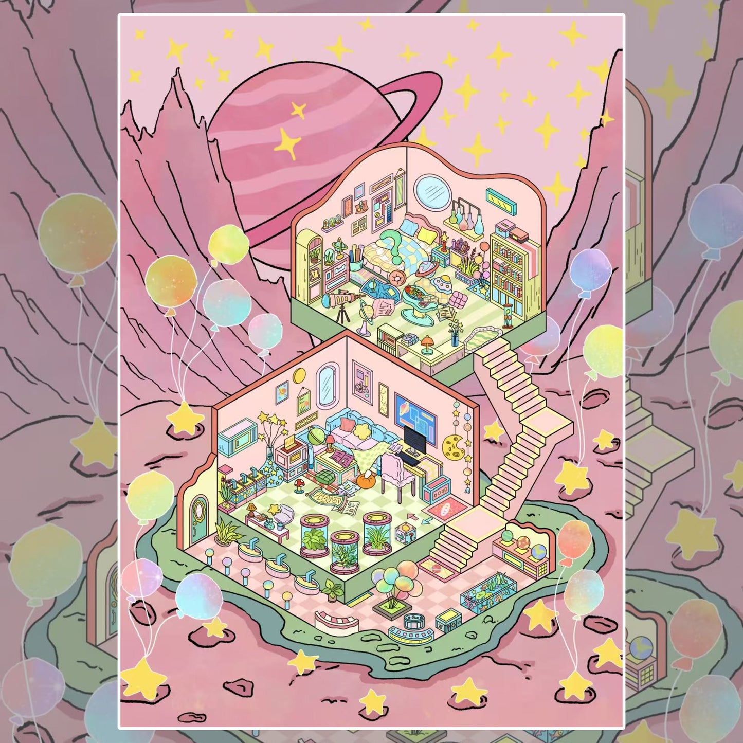 Planetary Voyage 3D Sticker | 4 Cute Miniature Scenes