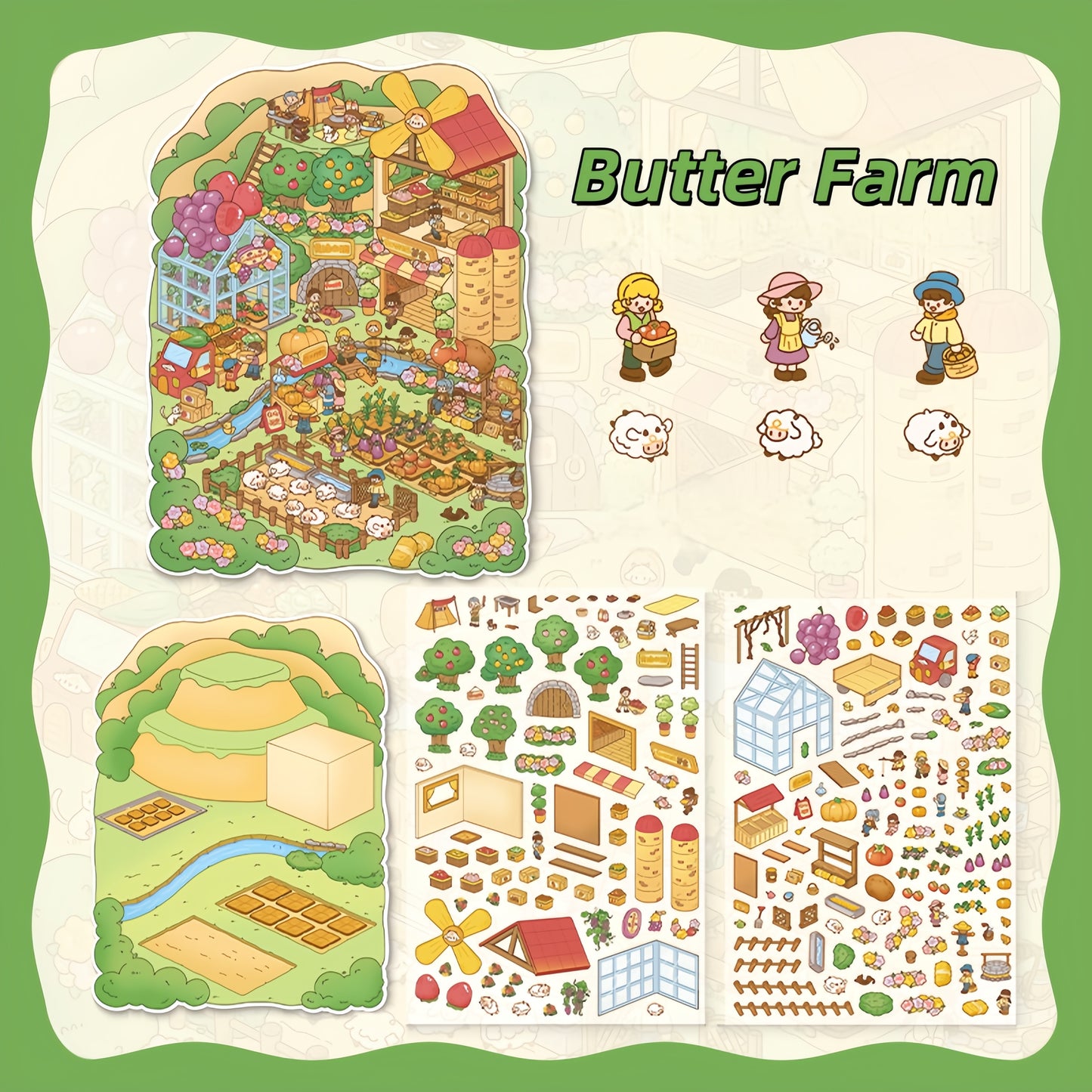 Butter Town 3D Sticker | 4 Cute Miniature Scenes