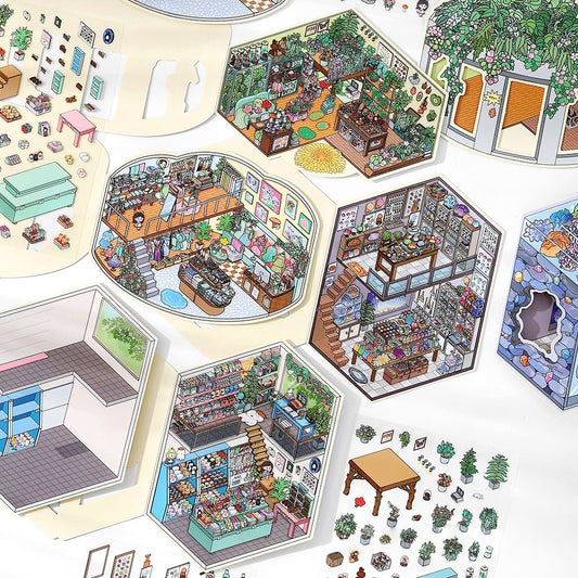 Quiet Atelier 3D Sticker | 4 Cute Miniature Scenes