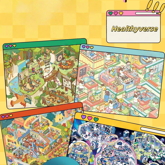 Healthyverse 3D Sticker | 4 Cute Miniature Scenes