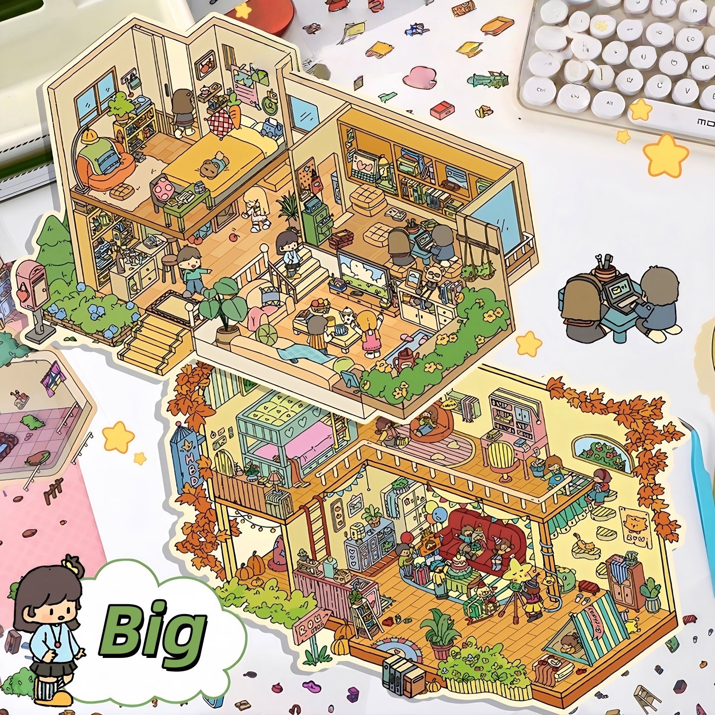 Cozy Party 3D Sticker | 4 Cute Miniature Scenes